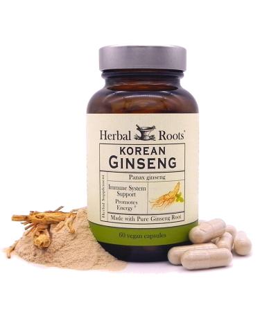 Herbal Roots Panax Ginseng - Organic Korean Ginseng Root Powder - 1000mg - High Ginsenosides for Energy, Focus & Performance - 60 Vegan Capsules Made in The USA
