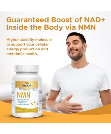 MapleLife Nutrition - NMN Vegan Capsules 250 mg - Boosts NAD+ Levels - Supports Cellular & Energy Metabolism - Promotes General Health - Supports Tissue Formation - 60 Vegetable Capsules - Buy Online on GoSupps.com