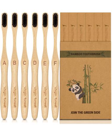 Virgin Forest Bamboo Toothbrush Biodegradable Bamboo Charcoal Toothbrushes Natural Eco Friendly Wooden Toothbrush 6-Pack