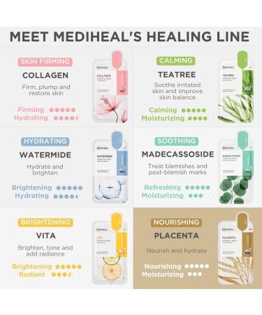 MEDIHEAL Placenta Essential Face Mask - 10 Sheets | Anti-aging & Rejuvenating Korean Mask for Glowy Skin Treatment - Ultra-Nourishing Formula - Buy Online on GoSupps.com
