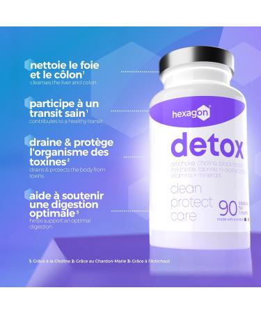 Detox NAC N-Acetyl-Cysteine Artichoke Milk Thistle Black Radish - Drainer and Elimination - Powerful and Fast Liver Detox & Colon - +1 Month of Cure - Made in France - 90 Capsules - Hexagon - Buy Online on GoSupps.com