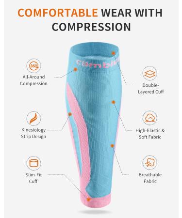 Cambivo Calf Bandage & Compression Socks for Men & Women - Sports Support Stockings for Running Football & Swelling Relief - S-M Blue/Pink - Buy Online on GoSupps.com