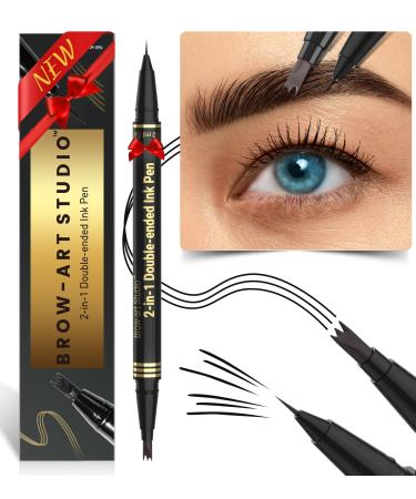 Imethod microblading eyebrow pencil-Eyebrow Pencil 2-in-1 dual-ended eyebrow pencil with 3-tine-micro fork tip applicator & precise brush tip creates natural eyebrows black 05 black