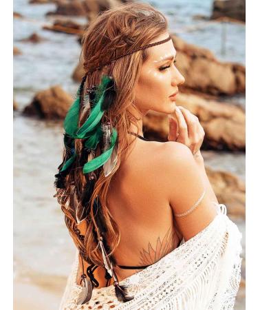 Zoestar Boho Feather Headband Indian Tribal Headpiece Feathers Tassel Hippie Headdress Festival Costume Hair Accessories for Women and Girls (A) - Buy Online on GoSupps.com