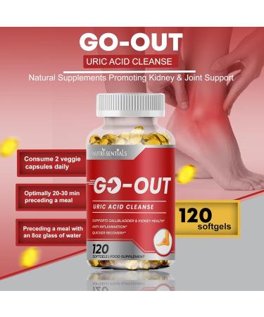 GO-Out Uric Acid Cleanse Supplement| Natural Supplements Promoting Kidney & Joint Support| Includes Tart Cherry Bilberry Extract and Celery Seed Extract | Uric Acid Support Formula|120 SOFTGELS - Buy Online on GoSupps.com