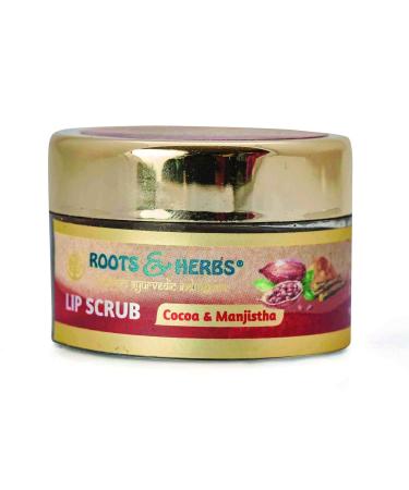 ROOTS AND HERBS Ayurvedic Cacao & Manjistha Cane Sugar Lip Scrub - 100% Vegan Natural Exfoliator for Dark Dry & Chapped Lips | Paraben SLS Sulphate Free (15gm/0.53oz - Buy Online on GoSupps.com