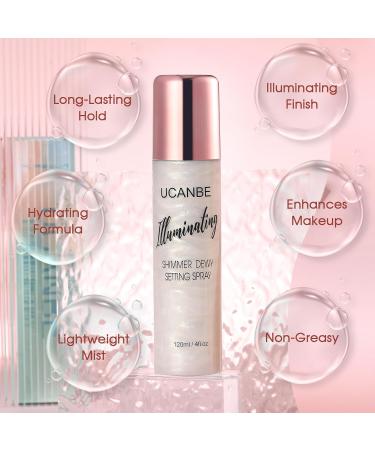 UCANBE Shimmer Dewy Setting Spray Glowing + Makeup Setting Spray 2 in 1 Lightweight Formula for a Radiant Glow Long-Lasting Face Mist for Face Body 4 Fl Oz #Platinum - Buy Online on GoSupps.com