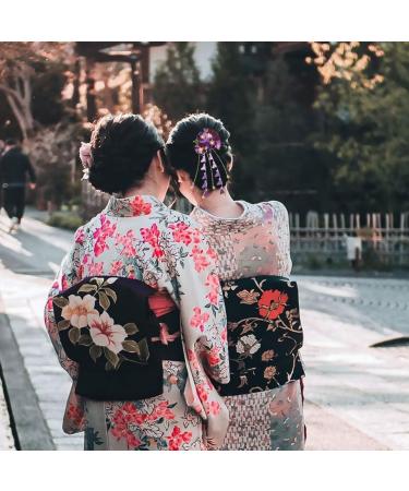 minkissy Japanese Kimono Hair Clip Hair Pin Tassel Flower Hair Pins Fans Shapes Hair Barrette Traditional Chinese Hemp Headpiece (Purple) - Buy Online on GoSupps.com