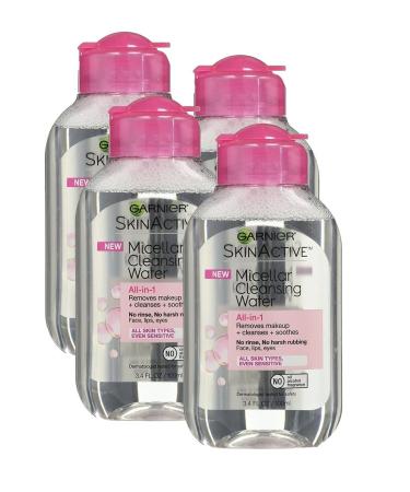 Garnier Skin Active Micellar Cleansing Water All-in-1 For All Skin Types Travel Size 3.4 Ounce (4 Pack)