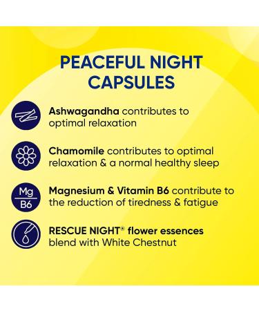 Rescue Peaceful Night Capsules | Sleep Aid with Ashwagandha, Chamomile, Magnesium & B6 | Vegan | 30 Capsules - Buy Online on GoSupps.com