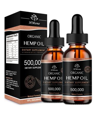 High Potency Hemp Oil - 2 Pack - 500, 000 Extra Strength - Helps Relaxation, Calming, Sleep, Anxiety, Stress - Natural Hemp Tincture Drop - Organic, Vegan, Non-GMO, Grown in USA 1 Fl Oz (Pack of 2)