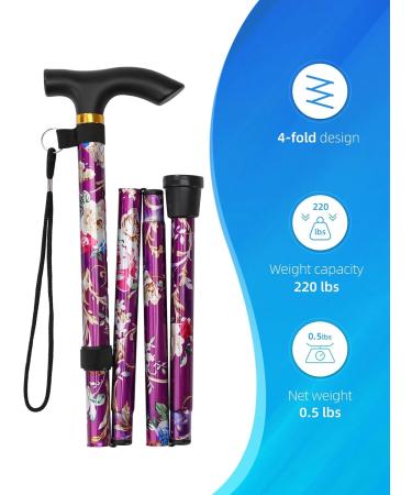 Buy Foldable Walking Sticks for Seniors - Adjustable T-Handle Walking Aids for Men & Women | Stylish Black & Violet Flower Designs - Buy Online on GoSupps.com