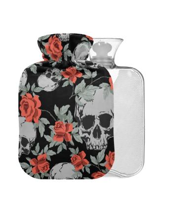 Skull Hot Water Bottle Vintage Roses BPA Free with Cover 2L Hot Water Bag for Pain Relief and Cramps