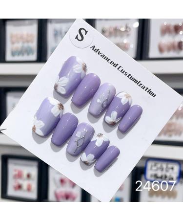 Taro Purple Flower Cool Relief White Camellia Simple Gentle Elegant Whitening Handmade Press On Nails False nails (Color : S) - Buy Online on GoSupps.com