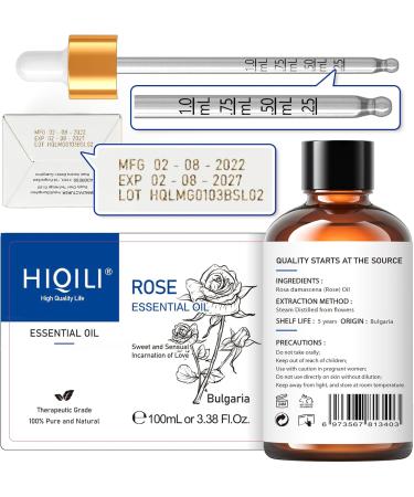 HIQILI 100% Pure Rose Essential Oil 100ml - Premium Grade Aromatherapy Oil for Skin, Hair, and Diffuser - Large Bottle with Dropper & Gift Box - 3.38 Fl Oz - Buy Online on GoSupps.com