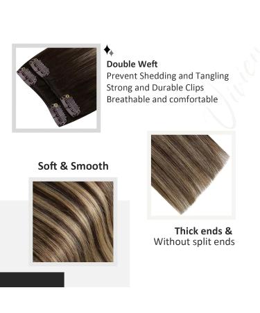 Vivien Extensions - Real Hair Clip-In Balayage Extensions #4/27 60cm 7PCs 140g Dark Brown with Caramel Blonde - Premium Remy Quality - Buy Online on GoSupps.com