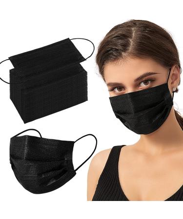 100PCS Black Disposable Face Mask 3 Ply Filter Protection Breathable Face Masks Black 100 Count (Pack of 1)