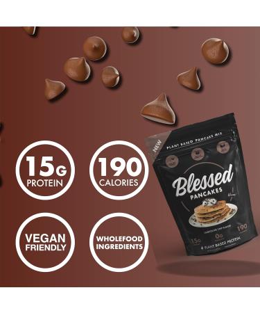 Blessed Vegan Pancake Mix (16g Protein) - Plant Based Protein Pancake Mix - Low Calorie Naturally Sweetened Dairy Free Protein Pancakes - High Protein Pancake Mix Choc Chip - Buy Online on GoSupps.com