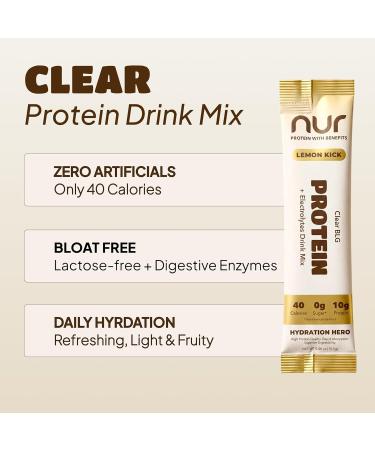NUR Clear Whey Protein + Electrolytes Drink Mix Fermented BLG Single-Serve Sticks Lemon Kick 12-Pack Lactose-Free Keto-Friendly Zero Sugar No Artificial Sweeteners Daily Hydration - Buy Online on GoSupps.com