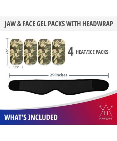 Hawwwy Head Wrap Pain Reliever with Hot Cold Gel Packs - Ideal for Tooth Pain, TMJ Relief, Headaches - Heating Pad Ice Pack - Camo Design - Buy Online on GoSupps.com