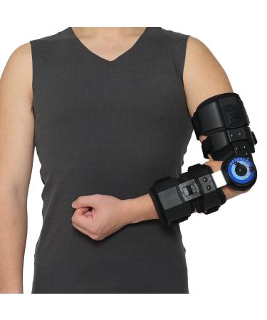 Orthomen Hinged ROM Elbow Brace, Adjustable Post OP Elbow Brace Stabilizer Splint Arm Injury Recovery Support After Surgery Fracture Rehabilitation (Left) Left Black