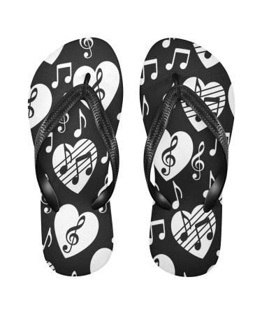 Mnsruu Musical Note Heart Flip Flops Black White Hotel Spa Bedroom Travel XS for Men Women