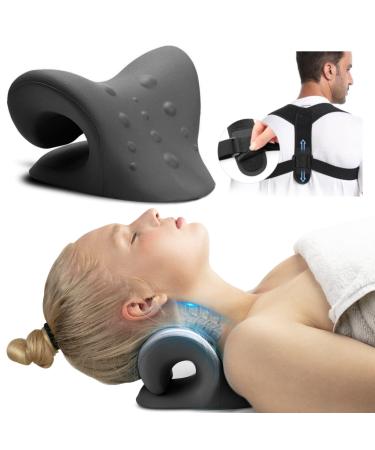 FSA HSA Eligible iBYWM Neck and Shoulder Relaxer with Posture Corrector Back Brace  Neck Stretcher Cervical Traction Device for Spine Alignment  Upper Back Support Adjustable Straightener (Black)