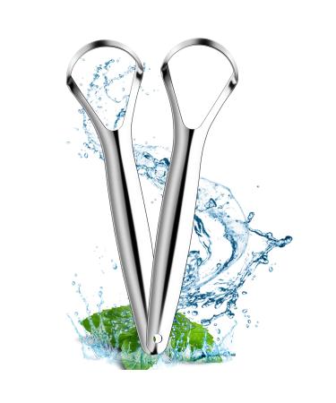 Tongue Scraper 2 Pcs Toungescrapper Tongue Cleaner Scraper for Adults and Kids Reduce Bad Breath Maintain Oral Hygiene Stainless Steel Tounge Scrapper Metal Tongue Scrapers with Case 2pcs Sliver