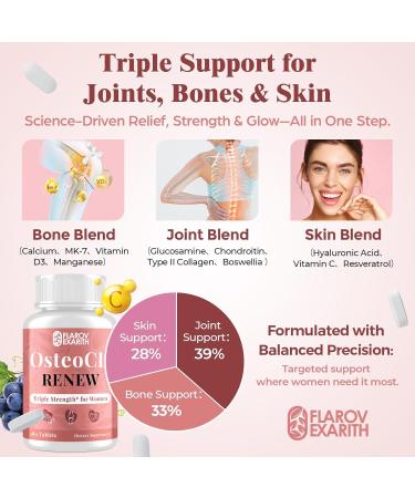 Joint Supplements for Women OsteoCII Renew Triple Strength Advanced Joint Bone & Skin Formula Collagen Glucosamine Chondroitin Calcium MK-7 Vitamin D3 Hyaluronic Acid 180 Tablets 180 Count (Pack of 1) - Buy Online on GoSupps.com
