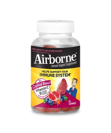Airborne 750mg Vitamin C Gummies For Adults Immune Support Supplement with Powerful Antioxidants Vitamins A C & E - 63 Gummies Blueberry Pomegranate Flavor 63 Count (Pack of 1)