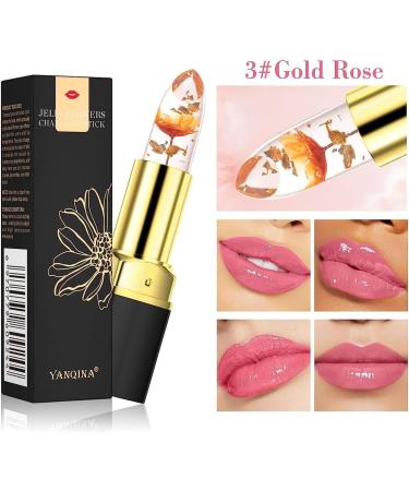 Pakivs Flower Jelly Lipstick Magic Temperature Color Changing Moisturizing Lip Balm Long Lasting Nutritious Lipstick for Women (Gold Rose) - Buy Online on GoSupps.com