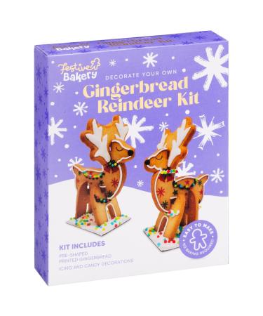 BargainsMania- Decorate Your Own Gingerbread Reindeer Kit 250g- Easy to Make - No Baking - Includes Pre-Shaped Gingerbread Icing & Decorations - Christmas Fun for All The Family-