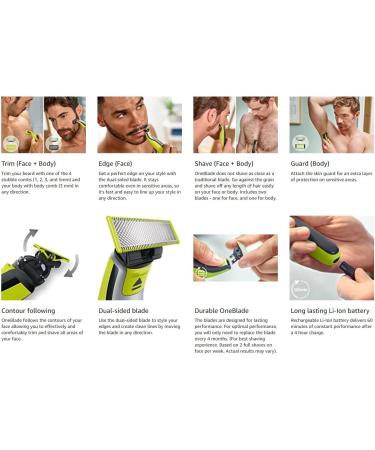 Philips Norelco OneBlade Face + Body Hybrid Electric Trimmer and Shaver (Value Bundle w/ 3 Blades 4 Stubble Combs Skin Guard Body Comb) QP2630/60 (Black/Silver) - Buy Online on GoSupps.com