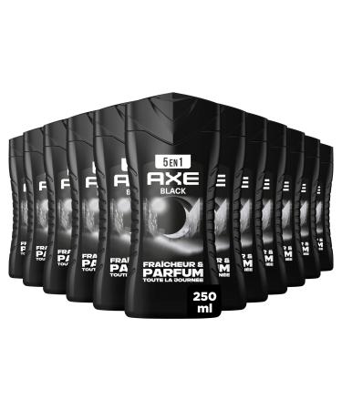 AXE Men's 5-in-1 Black Shower Gel - 24h Moisturising - 87% Natural Ingredients - Black Berries & Cedarwood Fragrance - Pack of 12 x 250 ml