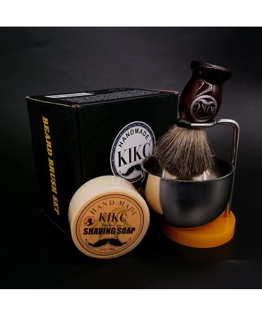 KIKC 4-In-1 Shaving Brush Set - Pure Badger Hair with Wooden Handle, Cream Bowl, Stand, and Mustache Cleaning Tool - Buy Online on GoSupps.com