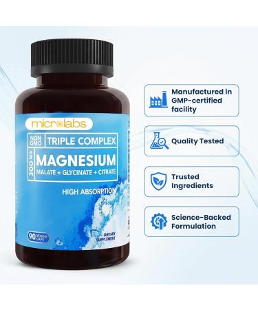 MICROLABS Triple Magnesium Complex 300mg Magnesium Glycinate Malate & Citrate High Absorption Chelated Formula Vegan Non-GMO Gluten-Free 90 Capsules 45 Days Supply - Buy Online on GoSupps.com
