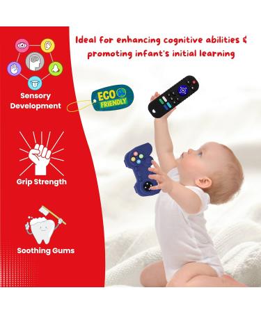 Cegali 2 Pack Remote Teether for Babies 3-12 Months - Soft Silicone Teething Toy Set - Baby Teether TV Remote and Game - 2pcs Black Remote + Blue Game - Buy Online on GoSupps.com