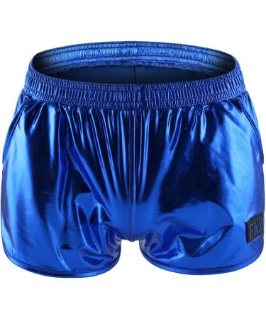 Duohropke Men's Shine Metallic Shorts | Luxury Leather Optics Boxer Trunks | Trendy Glitter Beach & Gym Shorts in Blue - Buy Online on GoSupps.com