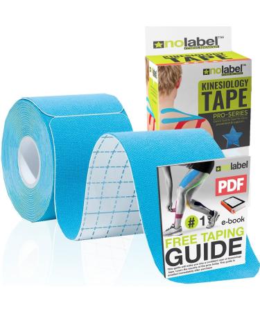 NO LABEL Blue Pre Cut Kinesiology Tape - 5m Roll Pre-Cut Blue Body Tape - Blue Sports Tape - Blue Medical Tape - Blue Physio Tape - Blue Muscle Tape For Muscle Recovery - Free PDF Ebook Taping Guide Blue 1 x Roll