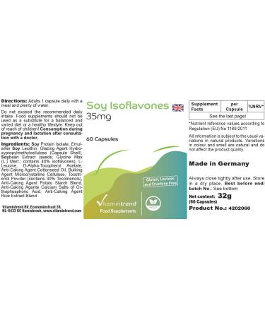 Soy Isoflavone 35mg - 60 Vegan Capsules with Vitamin E | Bioavailable Supplements from Germany | Vitamintrend  - Buy Online on GoSupps.com