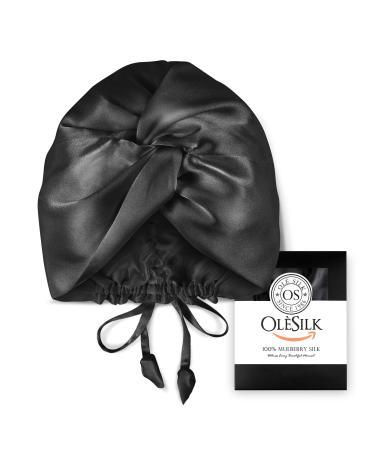 OLESILK 22 Momme Silk-Bonnet for Sleeping  22 Momme 100% Mulberry Silk Sleep Cap for Women  Silk Hair Wrap for Curly Hair  Black