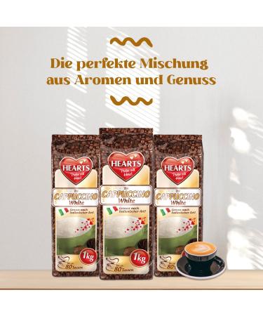 HEARTS Cappuccino White Line 5 Cans of Powdered Coffee 1 kg Intense Aroma Soluble Milky Creamy with Vanilla Flavor Pack of 5 Enough for 400 Cups - Buy Online on GoSupps.com