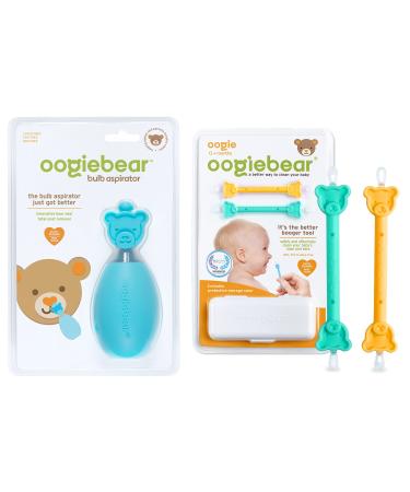 Oogiebear Baby Nasal Aspirator Bulb and 2-in-1 Nose Booger Snot and Ear Wax Gadget Orange - Bundle