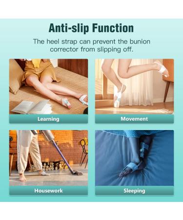 Bunion Corrector for Men & Women - Big Toe Relief Brace with Anti-Slip Heel Strap | Adjustable One Size (White & Green - Buy Online on GoSupps.com