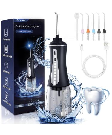 Skeufy Dental Water Flossers for Teeth Cordless Powerful with 6 Jet Tips Rechargeable Oral Irrigator IPX7 Waterproof with 5 Modes Portable 350ML Water Tank for Travel & Home Use Black