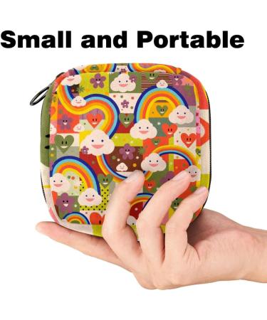Kawaii Ladies Binding Retention Bag - Cartoon Rainbow Clouds & Hearts Large Menstrual Cup Storage with Zipper | Multi-Colored Period Inserts & Tampon Bags for Girls - Buy Online on GoSupps.com