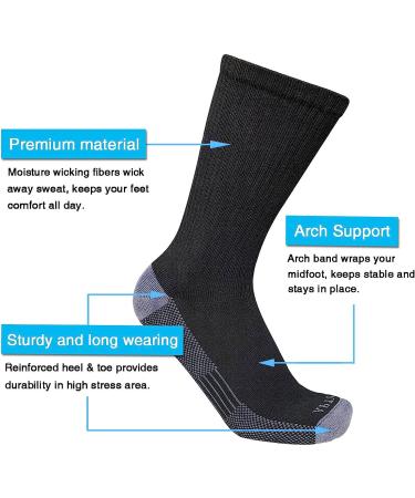 APTYID Men's Moisture Control Cushioned Crew Work Boot Socks - 6 Pairs, Size 9-12, Black - Buy Online on GoSupps.com
