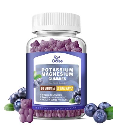 Potassium Magnesium Gummies for Adults Kids High Absorption Potassium Citrate 99mg Magnesium Citrate 400mg Chewable Gummy Supplements for Leg Cramps & Muscle & Heart Health Blueberry 60 Count
