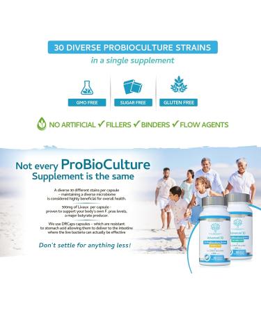 Bio Cultures Complex Probiotics & Prebiotics - 30 Strains, 22.5 Billion CFU, 500mg Livaux PreBiotic - 2 Month Supply - DR-Caps for Gut Health - UK Made - Buy Online on GoSupps.com