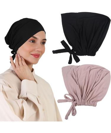 2 Pack Women s Turban Hijab Cap - Classic Slouch Beanie with Tie Back - Islamic Muslim Headscarf for Chemo & Sleeping - Solid Black & Khaki - Buy Online on GoSupps.com